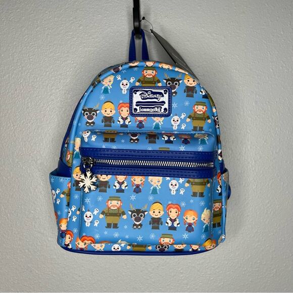 New Disney Loungefly Elsa Princess Blue White Frozen Print Mini Backpack - Picture 1 of 7
